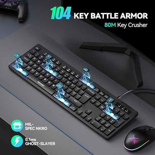 TECKNET Wired USB Keyboard, Full-Size Silent Office Keyboard with Numeric Keypad, Spill-Resistant Design, QWERTY UK Layout, Compatible with PC Laptop Desktop Windows/Mac – Black - Image 3