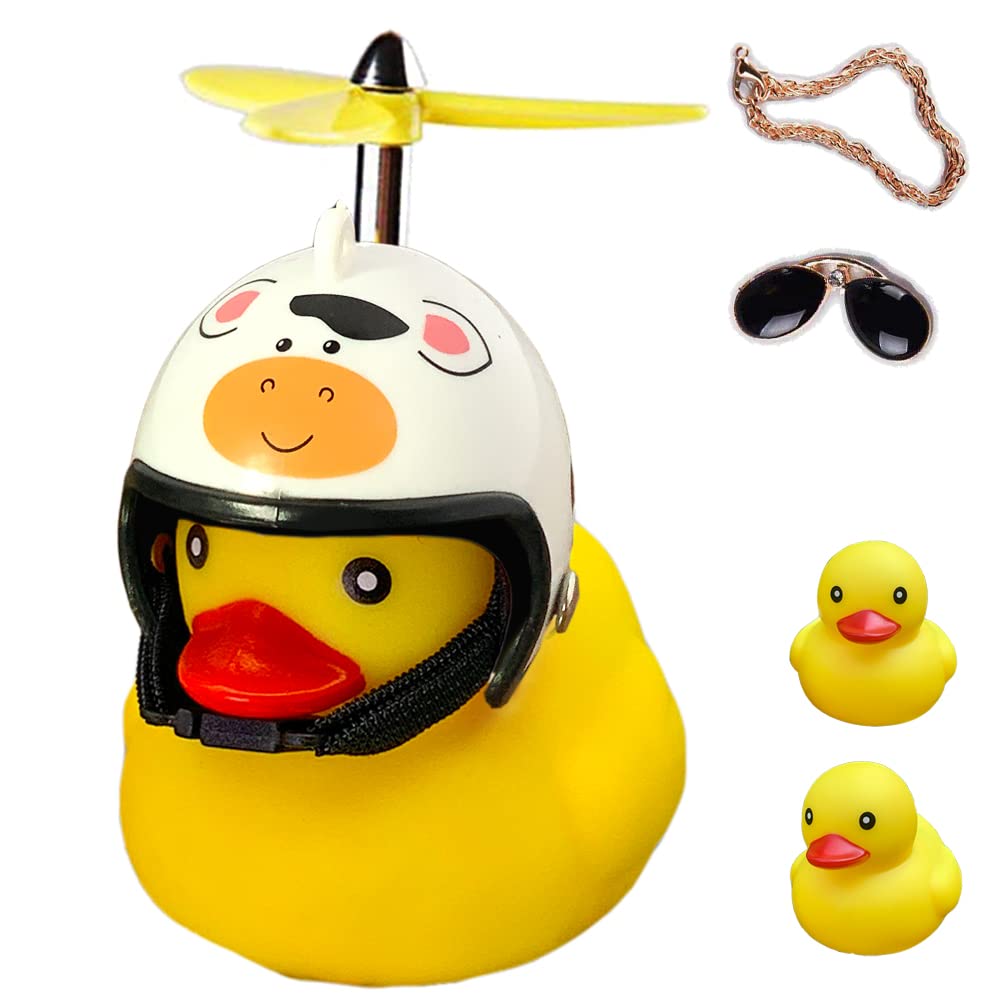 ACEDOAMARE Duck Bike Bell, Cute Rubber Yellow Duck Bicycle Accessories with LED Light Propeller Helmet Squeeze Horns for Cycling Motorcycle Car Handlebar Bicycle (Cattle) โ image 1