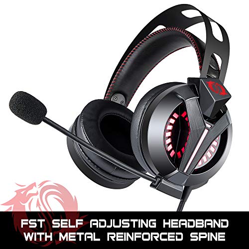 Game Lab Spartan (2019 Edition) Red LED Over-Ear Surround Sound Gaming Headset Noise Cancelling Microphone for PC, Xbox One, PS4, Nintendo Switch, Mac, Desktop, Laptop, Computer, VR, Android, iOS