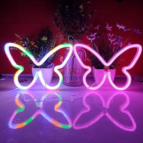 Image of 2PCS LED Neon Light Sign Butterfly Neon Signs Home Night Lights for Kids' Bedroom Decorative lamps Wall Art Romantic Christmas Birthday Gift