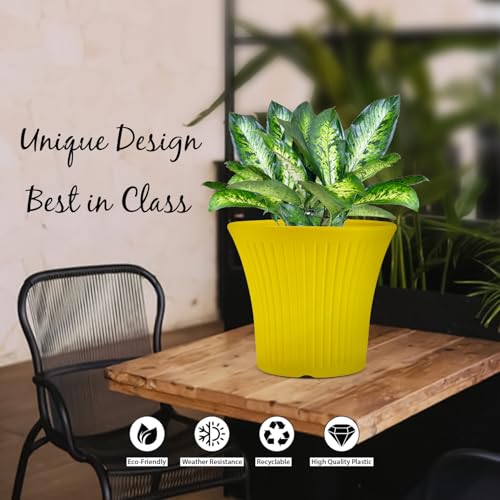 Image of GARDENS NEED 12 Inches Tancy Round Flower Pot | Set of 4 | Yellow | Plastic Planter Pots for Indoor & Outdoor Home, Office & Balcony Decoration