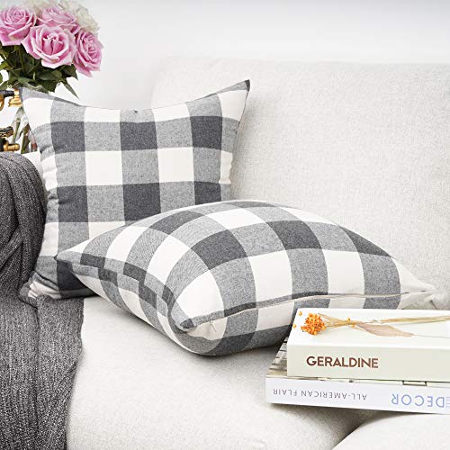 YOUR-SMILE-Retro-Farmhouse-Buffalo-Tartan-Chequer-Plaid-Polyester-Linen-Decorative-Throw-Pillow-Case-Cushion-Cover-Pillowcase-for-SofaSet-of-2-Grey-18×18 YOUR SMILE Retro Farmhouse Buffalo Tartan Chequer Plaid Polyester Linen Decorative Throw Pillow Case Cushion Cover Pillowcase for SofaSet of 2 Grey 18×18