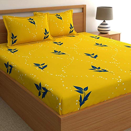 Image of Home Ecstasy 100% Cotton Double Bedsheet with 2 Pillow Covers - (Size 86 x 94 inches, 140 TC, Colour - Yellow)