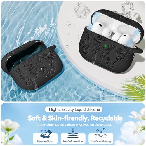 Image of for Airpods Pro 3 Case with Magnetic Lid, Flower Engraved Cases for Apple AirPods Pro 3rd Generation 2025, Soft Silicone Cover for Women Girly with Cleaner & Keychain, Shockproof