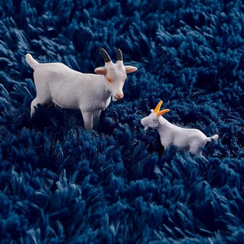 Image of Shaggy Round Area Rug - Soft Plush Circle Solid Color Carpet for Living Room, Bedroom, Kids Room - Fluffy Fuzzy Floor Mat for Home Decor (Blue, 3x3 feet, Round)