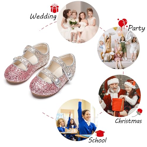 Image of PHIRAMIN Toddler Flower Girl Glitter Dress Shoes Little Girl Ballet Flats Bow Wedding Party