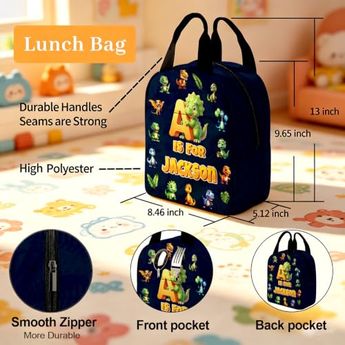 Image of Custom Kids Backpack Set Toddler Backpacks Boys Back to School Bookbag | Kid Personalized Backpack with Lunch Bag for Boy Kindergarten Elementary Preschool Daypack Birthday Gifts Green Animal