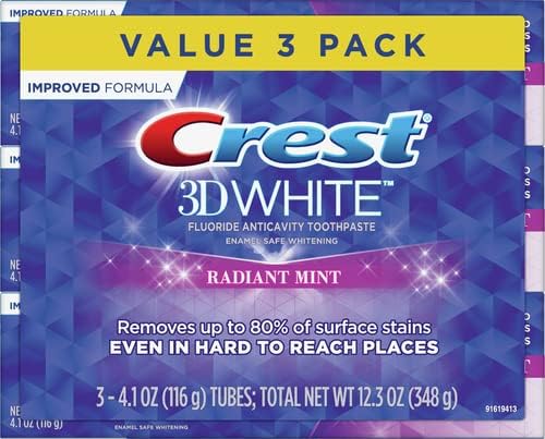 Crest 3D White, Whitening Toothpaste, Radiant Mint, 4.8 Ounce, Pack of 3