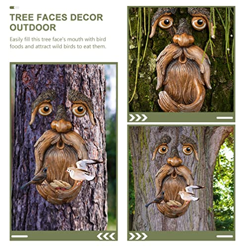 Hanabass Whimsical Garden Decoration 1 Set Tree Face Decor Old Man Wild Bird Feeder Tree Statue Garden Art Decor Tree Face Decor Bird Feeder Outdoor #TOP3