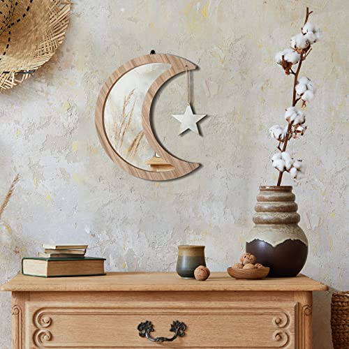 Wood Moon Mirror With Acrylic Boho Mirrors For Wall Decor Wall Hanging Moon Mirror Farmhouse Wall Decor For Living Room (Star) #TOP5