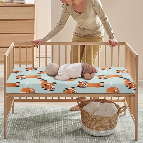 Image of Red Little Raccoon Baby Crib Sheets Fitted Crib Sheets Kid Crib Fitted Sheets Crib Cover Single Pack 28 inchx52 inch for Boys Girls