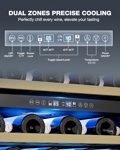 Image of 15 Inch Dual Zone Wine Fridge, 28 Bottles Wine Fridge Under Counter with Removable Shelves & Double-Layer Glass Door, Wine Refrigerators Freestanding or Built-In, Wine Cooler for Home, Office (Black)