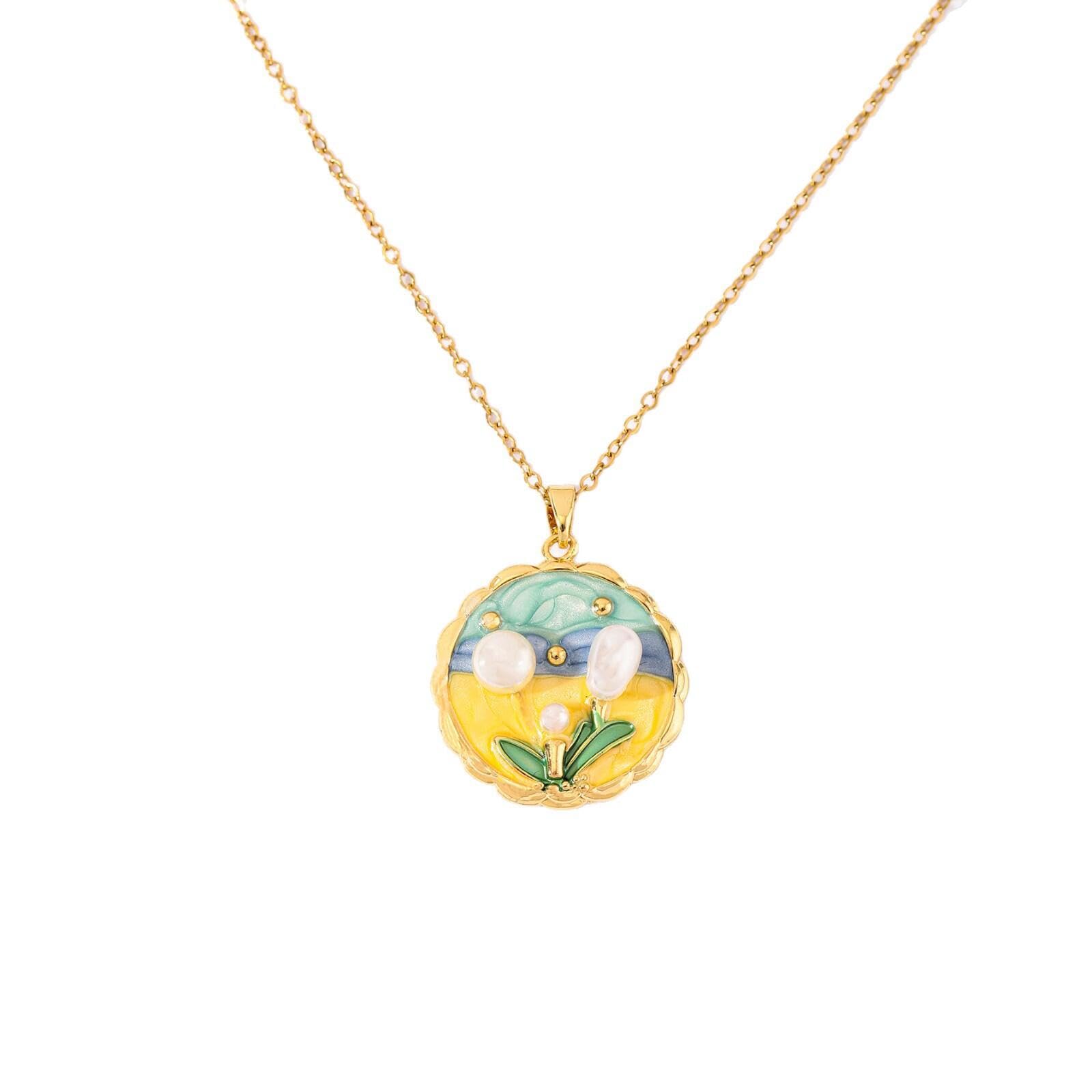 Collier pendentif vintage fleur d'huile pour éviter les allergies