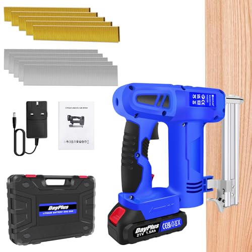 2-in-1 Electric Stapler Nailer Gun 15-32mm 18 Gauge Nailer Heavy Duty Electric Staple Nail Gun Cordless Nail Gun with Battery and Charger- Electric Nail Gun for Woodworking, Upholstery Construction