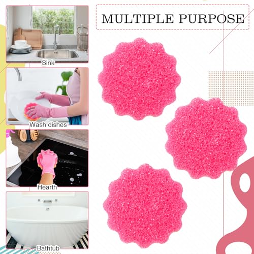 Image of FillTouch 3 Pcs Dual Sided Scrub Sponge Multi Functional Cute Temperature Sensitive Non Scratch Dish Sponge for Washing Dishes Kitchen Bathroom(Flower,Pink)