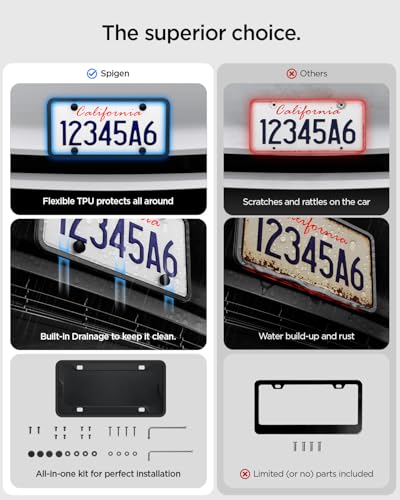 Image of Spigen Car License Plate Frame Holder - 1 Pack with Screws&Installation Kit | [Rattle Proof and Weather Proof] Designed for New Tesla Model Y Juniper L, Model 3 /Y /S /X /Cybertruck & All Cars