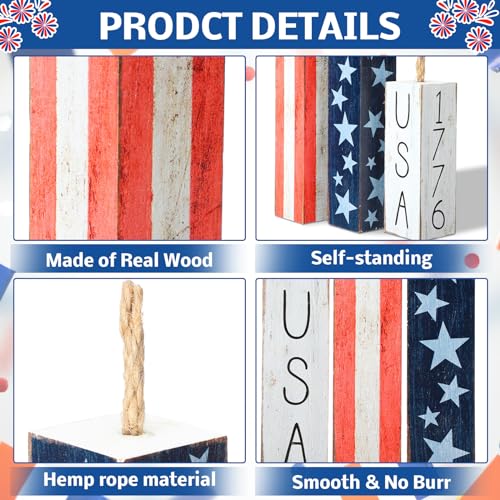 Image of Amyhill 3 Pcs 4th of July Decorations Set Wooden Patriotic Table Centerpieces Independence Day Wood Firework Fourth of July Table Signs for 250th Anniversary Home Farmhouse Decor (Classic Style)