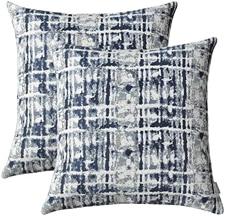 ROMANDECO Jacquard Decorative Throw Pillow Covers for Couch/Sofa/Bedroom, 2 Pack, 18x18 inch (45cm) (Navy Blue)