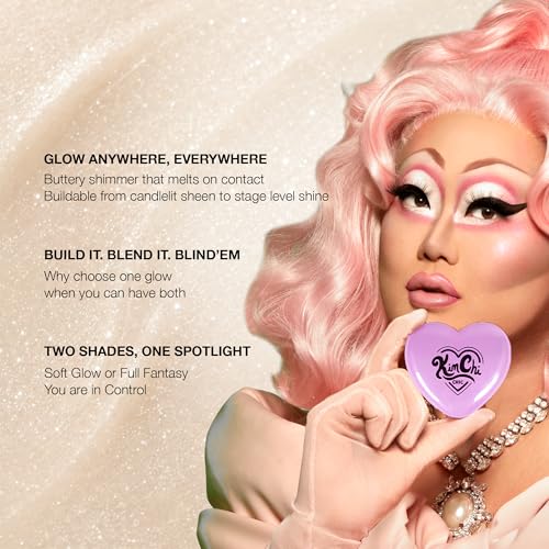 Image of KimChiChic Beauty Thailor Get Glow Highlighter Duo, 2-in-1 Illuminating Powder Palette, Buildable Shimmer for Face & Body, Heart-Shaped Compact with Mirror, Cruelty-Free, Hollywood Glow