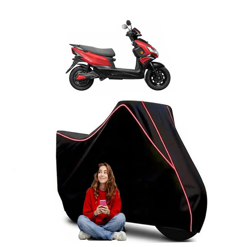 Image of Hop Leo Electric Scooty Bike Cover Water Resistant Outdoor Use Universal Fit Scooters Motorcycles Heavy Duty UV Protection Dust Rain Scratch Resistant Elastic Bottom Black Blue Piping