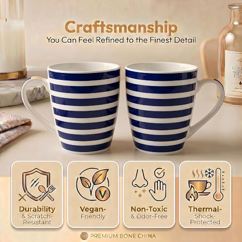 Image of U.P.C. U.P.C.Milk Mug Set of 2 | Ceramic & Bone China Coffee Milk Cups | Designer Printed Tea Coffee Mug Set | Large Capacity Milk Mugs | Microwave Safe Cup Set | Kitchen Drinkware Gift Set