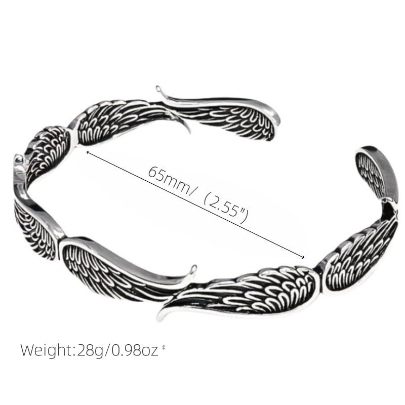 YWMAN Stainless Steel Angel Wing Bracelet, Wing Feather Cuff Bracelet, Vintage Angel Wing Bracelet Jewelry Gift for Men Women2