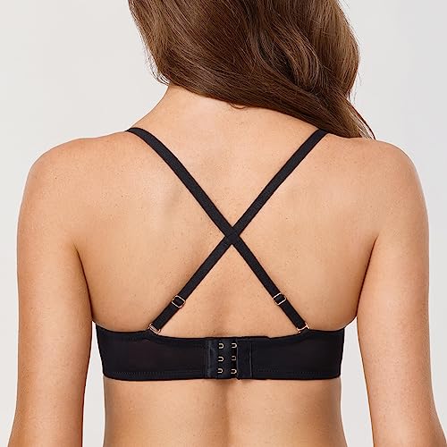 DOBREVA Women's Strapless Push Up Bra Lace Plus Size Plunge Padded Underwire Bras Add 1 Cup3