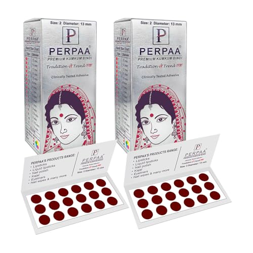 Image of PERPAA Kumkum Velvet Round Sticker Bindi Box of 15 Flaps for Ladies Women Forehead Bindi (Stick On) (Size 2, Diameter 13mm, Dark Maroon)-Self-Adhesive