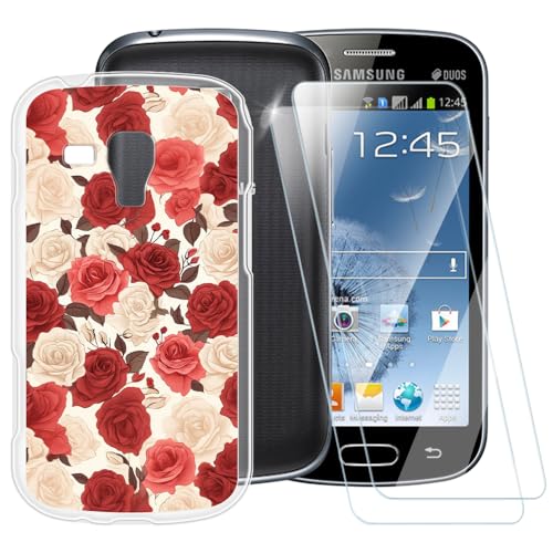 Coque à motif rose compatible avec Samsung Galaxy Trend S Duos S7562 + [Lot de 2] protecteur d'écran en verre trempé, coque antichoc pour Samsung Galaxy...