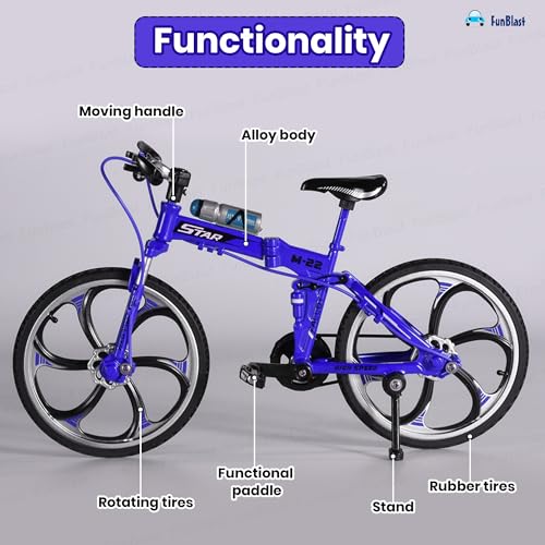 Image of FunBlast Vintage Mini Metal Bicycle - 1:8 Die-Cast Realistic Mount Bike Model, Retro Alloy Classical Cycle Toy for Desktop Ornament, Home Decor, Scene Model (Blue)