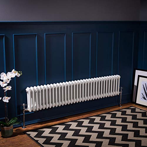 Radiador horizontal de doble columna de hierro fundido, color blanco, 300 x 1460 mm, calefacción central