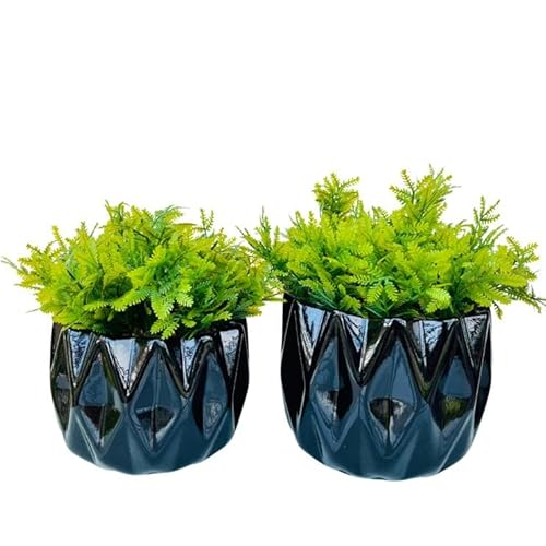 Dupla vaso cachepot sala preto geométrico 3D enfeite mesa