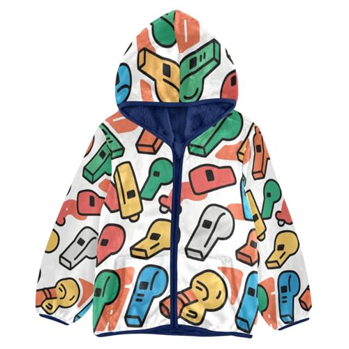 Whistle Pattern Colorful Toddler Fleece Jacket Girl Boys Hooded Fleece Jacket Coat Warm Outwear Zip-up 3-10T