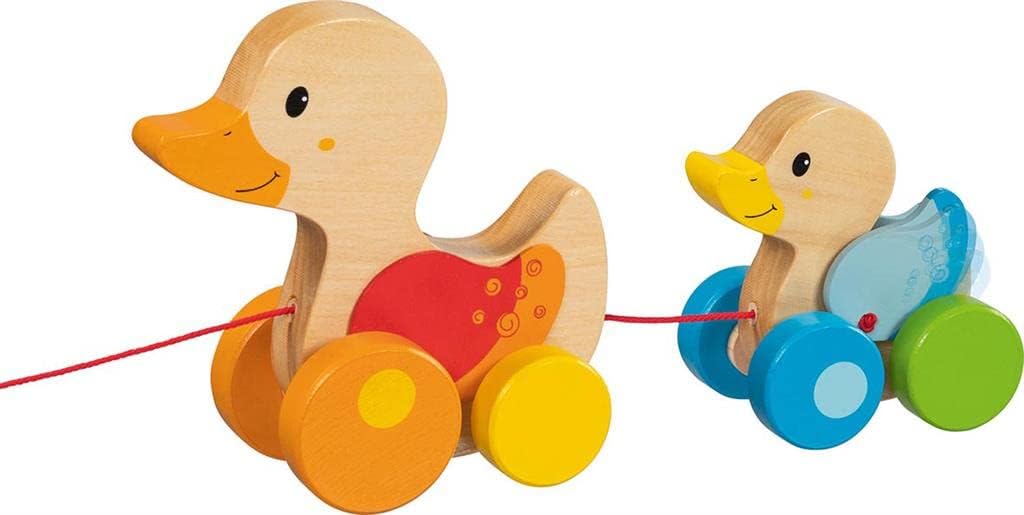 Goki 54879 Family of Ducklings, Drag Rope Cars, Multicoloured