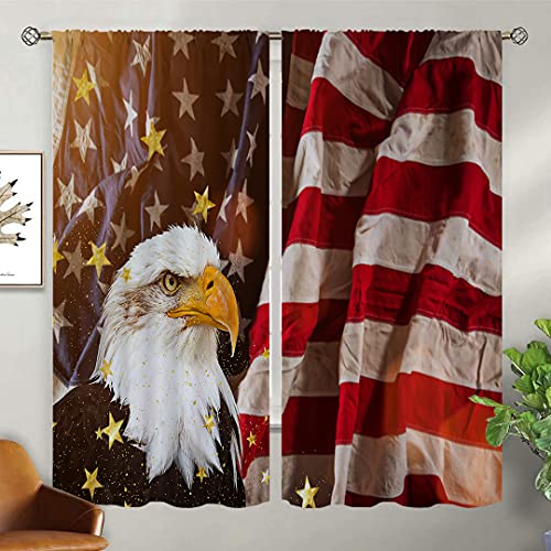 Fycomy American Flag Blackout Curtains For Home Decor,Bald Eagle Fireworks Skull Rod Pocket Thermal Insulated Drapes Darkening Window Curtain For Girls Boy Bedroom Living Room 42 X 63 Inch #TOP4