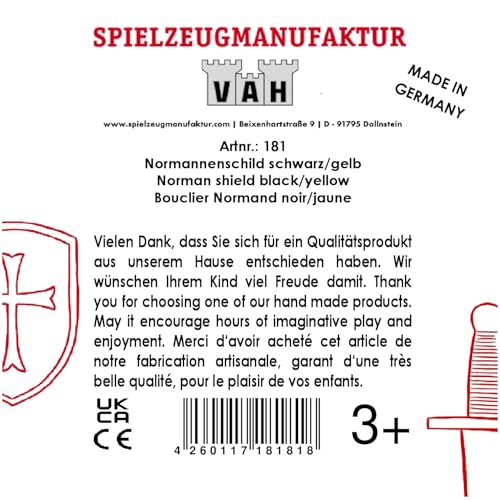 V A H - Robustes Normannenschild aus Holz [echtes Handwerk | Made in Germany] (gelb/schwarz)