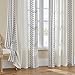 SEEKRIGHT Grey Boho Curtains 72 Inch Length for Living Room Grommet Semi Sheer Linen Curtains Striped Embroidered Window Curtains Privacy Bohemian Drapes Farmhouse Bedroom Decor, 52x72 Inches Long