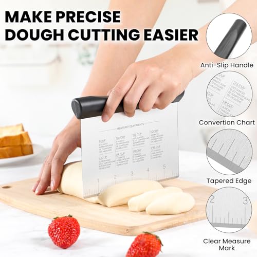 OLESBUR Premium Bench Scraper for Kitchen - Dough Scraper&Cutter with Measuring Scale and Conversion Chart - Kitchen Essentials Utensils Pastry Cake Cutter - Food Scraper Stainless Steel (1 Pack) - Thumbnail 2