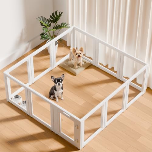 Image of EVERFRONT Clear Acrylic Dog Playpen - Clear Dog Play Pen - Easy Assemble Acrylic Dog Playpen - Puppy Playpen, Cat Playpen, Small Animal Playpen, Dog Play Pen Indoors (24 inch, 12-Pack)