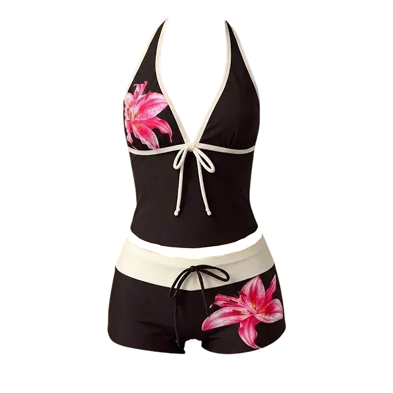 Tankini Y2K Polka Dot Halterneck Top Boyshorts Bikinis Sets for Women UK
