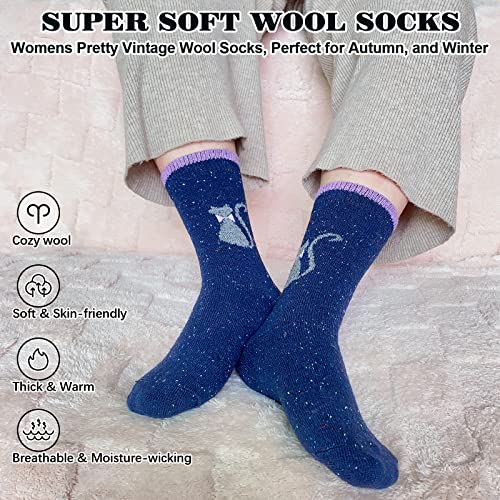 Image of IIG Cute Warm Wool Socks for Women Super Cozy Thick Crew Winter Socks Gifts, 5 Pairs