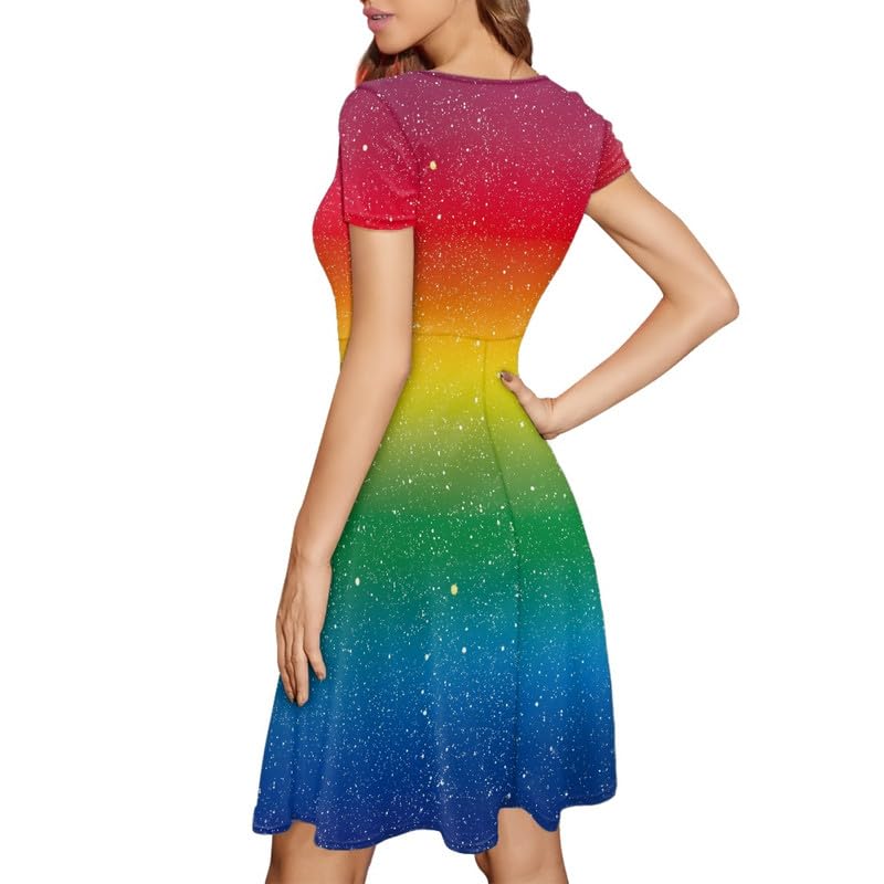 Image of Irisjudy T Shirt Dress for Women Short Sleeve Girls Short Sleeve Dress Plus Size, O Neck Knee Length Midi Dress for Ladies