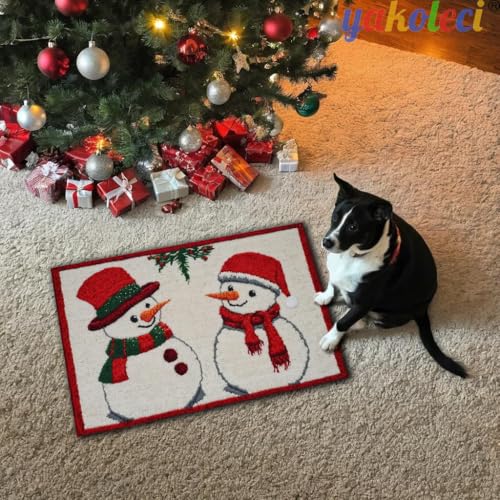 Image of Latch Hook Kits for Adults, Pre-Printed Handmade Rug Crochet Yarns DIY Door Mat Kits for Home Decor Festival Gift 23.6 inchX15.8 inch (Two Snowman)