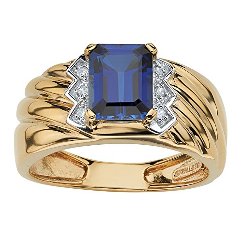 Palm Beach Jewelry Men's Emerald-Cut Blue Sapphire and Diamond Accent 18k Gold Over .925 Sterling Silver Ring Size 10