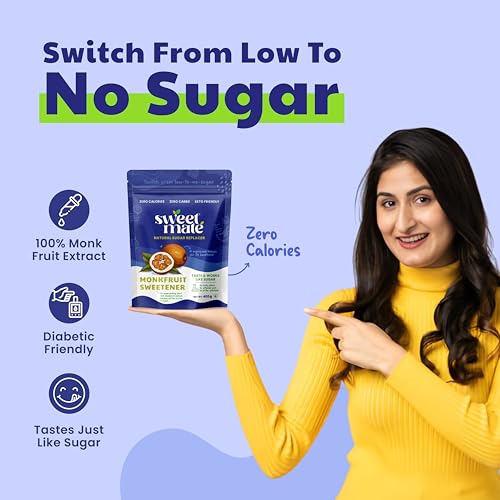Image of Sweetmate Monk Fruit Powder - 400g | Zero Calorie Natural Sweetener | Keto Friendly | Plant-Based Sugar Substitute | Low GI & Diabetic Friendly