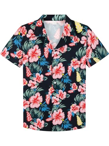 Boys Hawaiian Shirts Casual Summer Short Sleeve Button Down Aloha Dress Beach Tee Tops Kids Hawaii Shirts for 5-14 Years