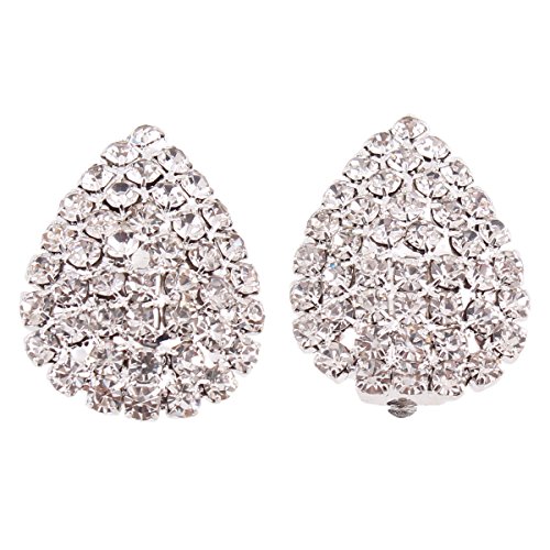 Grace Jun Big Bridal Rhinestone Crystal Silver Plated Clip on Earrings Non Piercing for Women (Water drop)