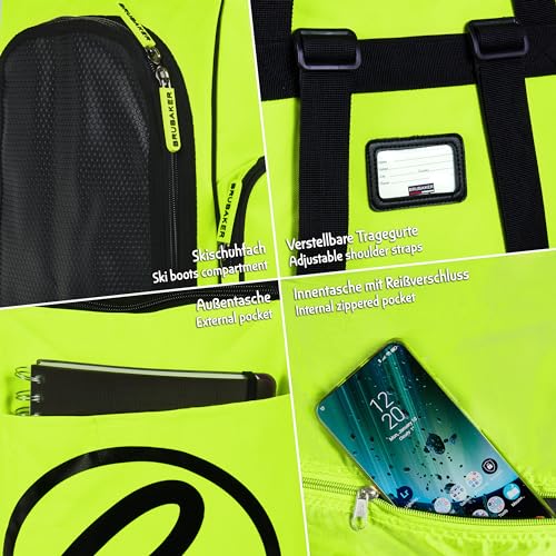 BRUBAKER Súper campeón de esquí Bolsa para el Casco Bolsa de la Mochila con Compartimiento para los Zapatos - Amarillo neón/Negro - imagen 4
