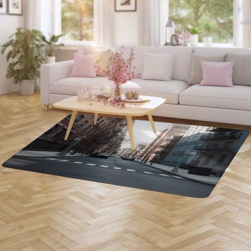 Tapis de salon en velours corail avec impression de rue moderne