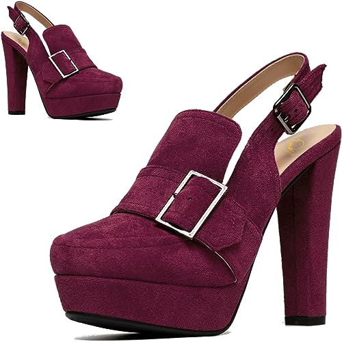 Image of SHODENSE Women Vintage Platform Chunky High Heels Pumps Shoes Round Closed Toe Platform Loafers Ankle Strap Block Heel Slingback Summer Sandals Backless Buckle Loafer Ladies Chic Sexy Party 4-11 M US